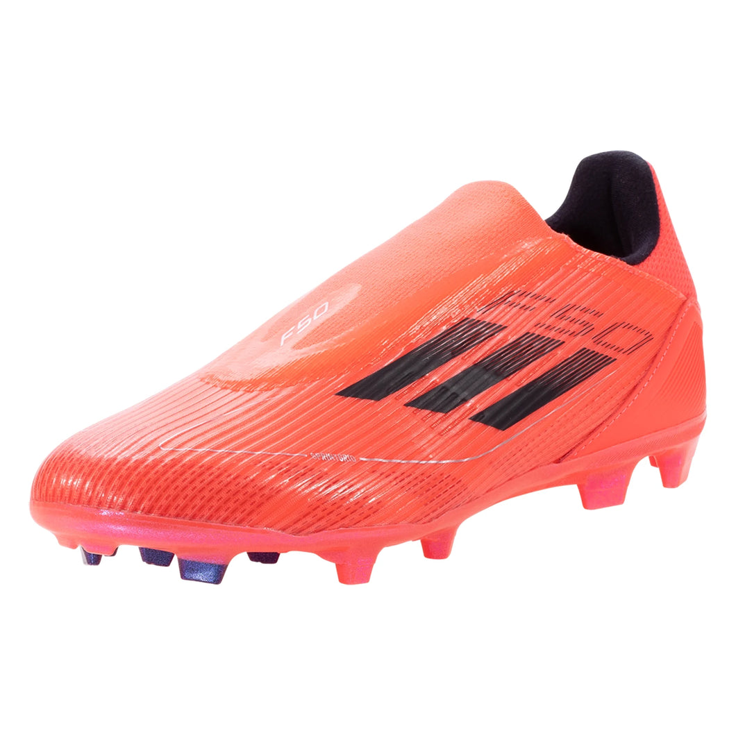 adidas F50 League Laceless FG/MG Firm Ground Soccer Cleat Turbo/Aurora Black/Platinum Metallic