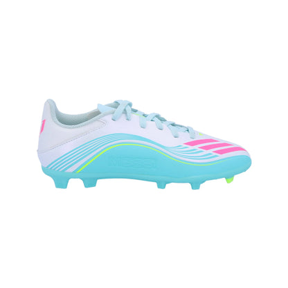 adidas F50 League Messi FG/MG Junior Firm Ground Soccer Cleat White/Lucid Pink/Aqua Blue - The Art of Soccer Shop