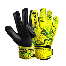 Load image into Gallery viewer, Reusch Jr. Attrakt Solid Goalkeeper Gloves (Safety Yellow/Black)Reusch Jr. Attrakt Solid Goalkeeper Gloves (Safety Yellow/Black) REUSCH JR. ATTRAKT SOLID GOALKEEPER GLOVES (SAFETY YELLOW/BLACK
